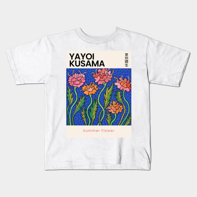 Yayoi Kusama Summer Flower Exhibition Kids T-Shirt by VanillaArt